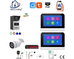 Smart WIFI deur intercom/videofoon touchscreen met bediening via Smart Life APP werkt met Alexa en Google spraaksturing. T-2302-1-2+C