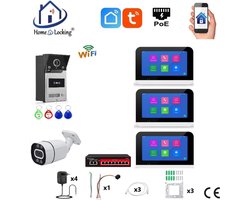 Smart WIFI deur intercom/videofoon touchscreen met bediening via Smart Life APP werkt met Alexa en Google spraaksturing. T-2302-1-3+C