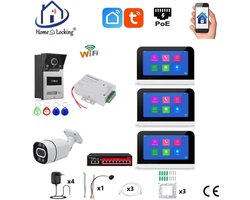 Smart WIFI deur intercom/videofoon touchscreen met bediening via Smart Life APP werkt met Alexa en Google spraaksturing. T-2302V-1-3+C