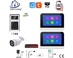 Smart WIFI deur intercom/videofoon touchscreen met bediening via Smart Life APP werkt met Alexa en Google spraaksturing. T-2303-1-2+C