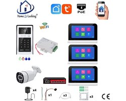 Smart WIFI deur intercom/videofoon touchscreen met bediening via Smart Life APP werkt met Alexa en Google spraaksturing. T-2303V-1-3+C