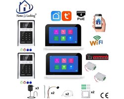 Smart WIFI deur intercom/videofoon touchscreen met bediening via Smart Life APP werkt met Alexa en Google spraaksturing. T-2303V-2-2