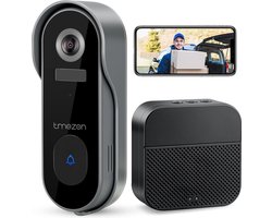 TMEZONE® - Video Deurbel - Op afstand oproepen beantwoorden - Audio in twee richtingen - Meldingen via App - Nachtvisie - Meerdere gebruikers tegelijk - Alarm functie - Zwart