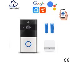 WIFI deur intercom/videofoon 2.0MP met 2 oplaadbare batterijen en een binnen ontvanger en kan werken met spraakgestuurde apps. T-2049BB.