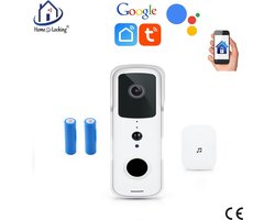 WIFI deur intercom/videofoon 2.0MP met 2 oplaadbare batterijen en een binnen ontvanger en kan werken met spraakgestuurde apps. T-2051BB.