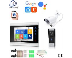 WIFI videofoon/intercom met 1 deurbel camera + 1 binnen paneel/scherm + camera en kan werken met spraak gestuurde apps. T-2101VC