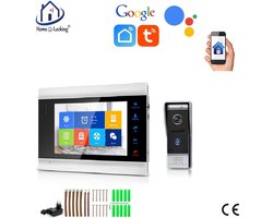WIFI videofoon/intercom met 1 deurbel camera + 1 binnen paneel/scherm en kan werken met spraak gestuurde apps. T-2101.