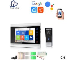 WIFI videofoon/intercom met 1 deurbel camera + 1 binnen paneel/scherm en kan werken met spraak gestuurde apps. T-2101V