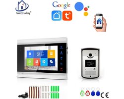 WIFI videofoon/intercom met 1 deurbel camera + 1 binnen paneel/scherm en kan werken met spraak gestuurde apps. T-2102