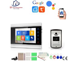 WIFI videofoon/intercom met 1 deurbel camera + 1 binnen paneel/scherm en kan werken met spraak gestuurde apps. T-2102V
