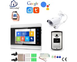 WIFI videofoon/intercom met 1 deurbel camera + 1 binnen paneel/scherm en kan werken met spraak gestuurde apps. T-2102VC
