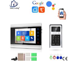 WIFI videofoon/intercom met 1 deurbel camera + 1 binnen paneel/scherm en kan werken met spraak gestuurde apps. T-2103