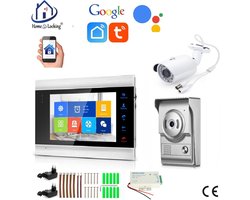 WIFI videofoon/intercom met binnen scherm en buiten camera en kan werken met spraakgestuurde apps. T-2104VC