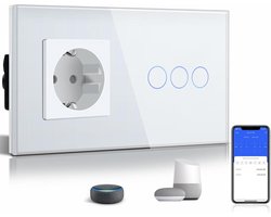 1-weg touch-schakelaar | 3 knoppen | wifi | standaard geaard stopcontact | compatibel met Alexa en Tuya Smart Life | nulleider vereist | wit
