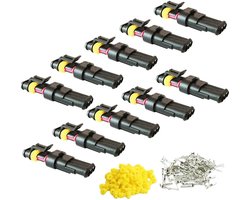 15-delige set waterdichte snelkoppelingen kabelconnectoren stekkers voor personenauto's vrachtwagens auto's kajakken boten scooters motoren (5 x 2-polig 5 x 3-polig 5 x 4 polig geel zegel)