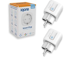 2 pack Iqore® Slimme Stekker WiFi 16A - Smart Plug met Tijdschakelaar en Energiemeter - Geschikt voor Google Home & Amazon Alexa - Tuya compatible - Gratis Smartlife App - 16A - smart stekker - tussenstekker - slimme stekkers - domotica