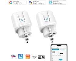 2 stuks - Slimme Stekker - WiFi - Smart Plug - Google & Amazon Alexa - Tijdschakelaar & Energiemeter via Smartphone App - Smart Home