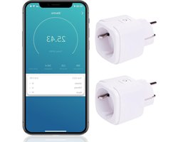 24 2x Slimme stekker WiFi plug met digitale timer 16A- Tijdschakelaar - Energiemeter - Google Home Alexa - Binnen gebruik