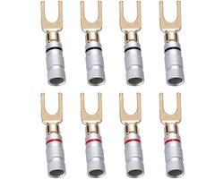 24K gouden Y stekker 45 graden schroef spade aansluiting voor luidsprekerkabel DIY - Set van 8 (4 zwart en 4 rood)