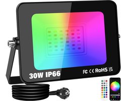 30W Smart RGB LED Buiten Spot - 3000LM Kleurveranderende Dimbaar Schijnwerper voor Tuin en Buiten