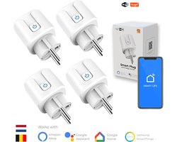 4 stuks - Slimme Stekker - WiFi - Smart Plug - Google Home & Amazon Alexa - Tijdschakelaar & Energiemeter via Smartphone App - Smart Home