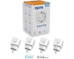 4x Slimme Stekker met Tijdschakelaar en Energiemeter - WiFi Smart Plug 16A - Google Home & Amazon Alexa - Gratis Smartlife App