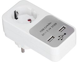 Allecto Plus - EU-stopcontactadapter met 2 USB-poorten voor Wereldwijd Gebruik en 16A 3680W Capaciteit