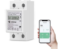 Digitale energiemeter 63A WiFi - Eenfasige Elektriciteitmeter DIN-Rail voor Energieverbruik Monitoring