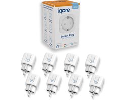 Iqore® Slimme stekker - 16A - Energiemeter - Stekker met timer - Smart plug - WiFi schakelaar - Tijdschakelaar - Smartplug - Tussenstekker - Google Home, Alexa - Gratis Smart Life App - 8 stuks
