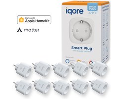 Iqore® Slimme stekker - Voor APPLE HOMEKIT zonder HUB - incl. MATTER ondersteuning - 16A - Energiemeter - Stekker met timer - Smart plug - WiFi schakelaar - Tijdschakelaar - Smartplug - Tussenstekker - Siri - Google Home, Spraakgestuurd - 10 stuks