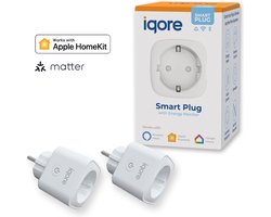 Iqore® Slimme stekker - Voor APPLE HOMEKIT zonder HUB - incl. MATTER ondersteuning - 16A - Energiemeter - Stekker met timer - Smart plug - WiFi schakelaar - Tijdschakelaar - Smartplug - Tussenstekker - Siri - Google Home, Spraakgestuurd - 2 stuks