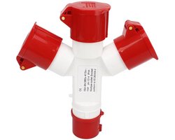 KARZO - Stekker voor industriële locaties, waterdicht IP44 gekruist 1 in 3 uit 4-pins 2P NE meerdere stopcontacten industriële stekker 380-415V, isolatie, slijtvast, vlamvertragend voor
