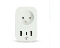 Nedis SmartLife Slimme Stekker – Smart Plug – USB-C & USB – Tijdschakelaar – Energiemeter – Wit – 1 Stuk