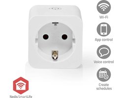 Nedis SmartLife Slimme Stekker – Tijdschakelaar – Voor binnen – Energiemeter – Max. 3680W – Wit – 1 Stuk