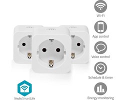 Nedis SmartLife Slimme Stekker – WiFi – 3680W – Geaard – 3 stuks – Wit