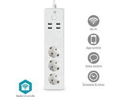 Nedis SmartLife Stekkerdoos - 3x Randaarde stekker (CEE 7/3) / 4 x USB - 16.0 A - 3680 W - 1.80 m - -10 - 40 °C - Android / IOS - Wit