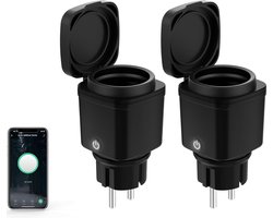 Set of 2 Outdoor WLAN Smart Sockets - 2.4 GHz WiFi Plug with Power Meter and Timer - Voice Control Compatible with Alexa/Google Home - Garden and Outdoor Socket