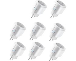 Set van 8 slimme wifi-stopcontacten, bedienbaar via een app, draadloos verbonden, maximaal vermogen 2000 watt, maximale stroomsterkte 16 ampère, met timer.