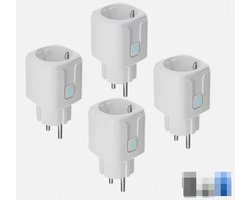 Set van vier slimme wifi-stopcontacten, bedienbaar via een app, draadloos stopcontact, maximaal vermogen 3520 watt, 20 ampère, met timerfunctie.