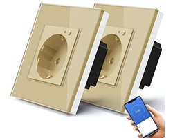 Slim geaard inbouwstopcontact met stroommeter - 2 stuks - 16 A - Wifi - Glazen stopcontact voor stroomverbruik - App-bediening - Compatibel met Alexa en Google Home