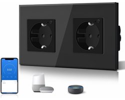 Slim Wifi Dubbel Stopcontact Inbouw met Energiebewaking & App Bediening - Compatibel met Alexa/Google Home