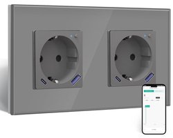 Slim Wifi Dubbel Stopcontact met USB C snellader - Smart Socket voor Alexa en Google Home