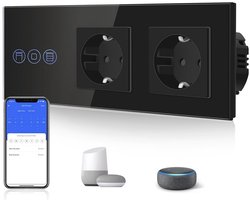 Slimme Dubbele Wifi Stopcontact met Touch Schakelaar - Compatibel met Alexa en Google Home