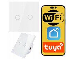 Slimme Dubbele WiFi Touch Schakelaar - Glas, Wit, Tuya