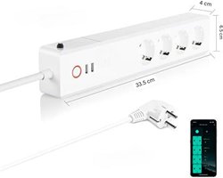Slimme stekkerdoos - Smart stekkerdoos - Stekkerdoos met usb - 33,4 x 6,5 x 3,1 cm - Wit