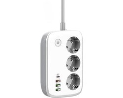Slimme stekkerdoos - Smart stekkerdoos - Stekkerdoos met usb - Wifi stekkerdoos - 17,8 x 11,2 x 3,1 cm - 2500 W - Kabel 2 m