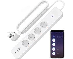 Slimme stekkerdoos - Smart stekkerdoos - Stekkerdoos met usb - Wifi stekkerdoos - 27,8 L x 5,1 W cm - 34L x 6W cm - Wit