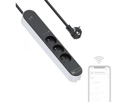 Slimme stekkerdoos - Smart stekkerdoos - Stekkerdoos met usb - Wifi stekkerdoos - 3-weg WiFi Smart Power Strip met USB A+C 17W snellader - Zwart