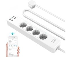 Slimme stekkerdoos - Smart stekkerdoos - Stekkerdoos met usb - Wifi stekkerdoos - 32 x 6,2 x 0,1 cm - 240V - Wit