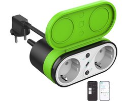 Slimme Wifi Buitenstekker Dubbel met Timer en Energieverbruiksmeter - IP44 Waterdicht
